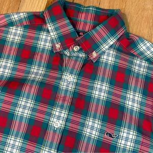 Vineyard Vines Red and Green Plaid Casual Button Down Shirt